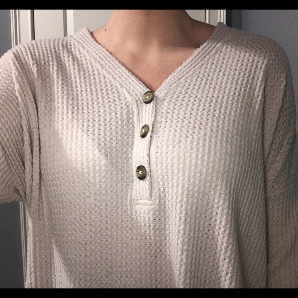 American Eagle Waffle Knit Sweater with Buttons